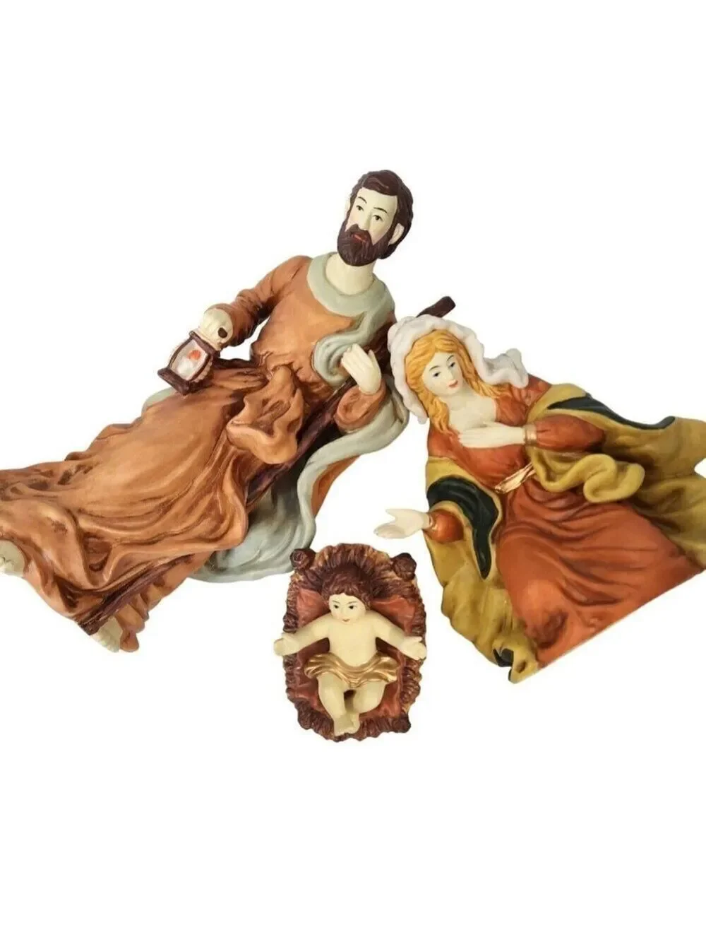 Hand Painted Porcelain Nativity Set 3 Piece Mary Joseph and Baby Jesus Figurines